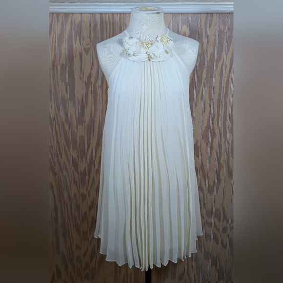Pearl by Georgina Chapman Dresses & Skirts - NWOT Cream White Pleated Halter Dress with Flower Detailing at Neckline Size 6